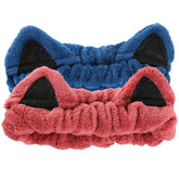 Waliah cat ears headband blue keeps hair away during skincare.