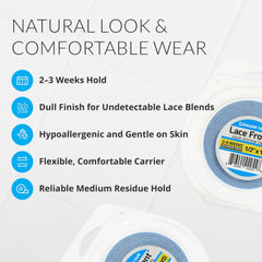 Walker Tape WKR-LF-M3 lace-front application close-up demonstrates discreet, invisible hold on hairlines.