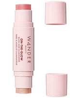 Wander Beauty On-the-Glow Coral Rose swatch on cheeks for buildable color.