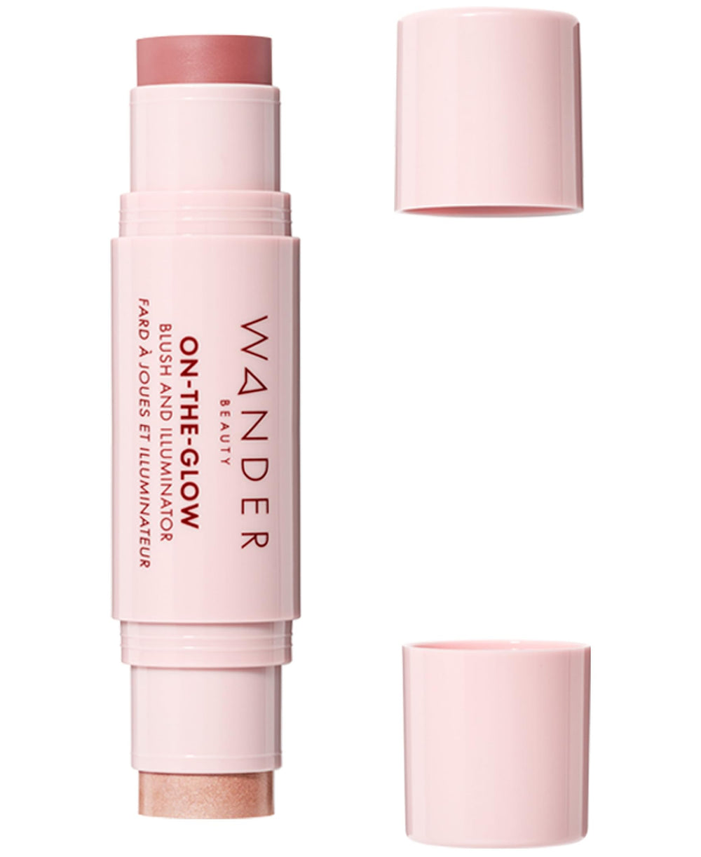 Wander Beauty On-the-Glow dual-ended stick close-up shows creamy blush and glow for cheeks