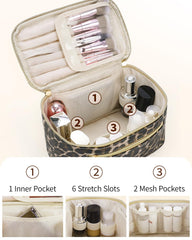 Wandering Nature makeup bag elastic-pockets-side for secure bottle storage.