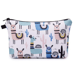 WANDF cosmetic bag alpacas front view shows compact purse-ready design for daily use.
