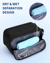WANDF toiletry bag mesh pockets keep bottles upright while traveling