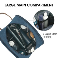 WANDF bag blue back pocket with mesh pouches organizes small grooming tools.