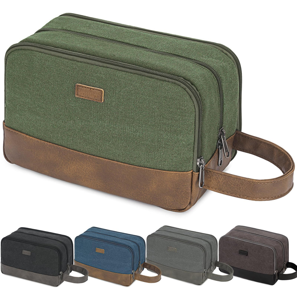 WANDF travel toiletry bag green front view—durable on-the-go organization.