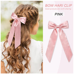 WantGor long-tail bow hair clip pink clip-on feature in use