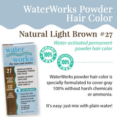 Water Works hair color powder application on hair demonstrates simple root touch-ups.