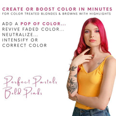 Watercolors color-depositing shampoo closer shot highlights direct dye delivery.