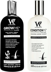 Watermans Grow Me shampoo bottle with caffeine-infused formula for thicker-looking hair.