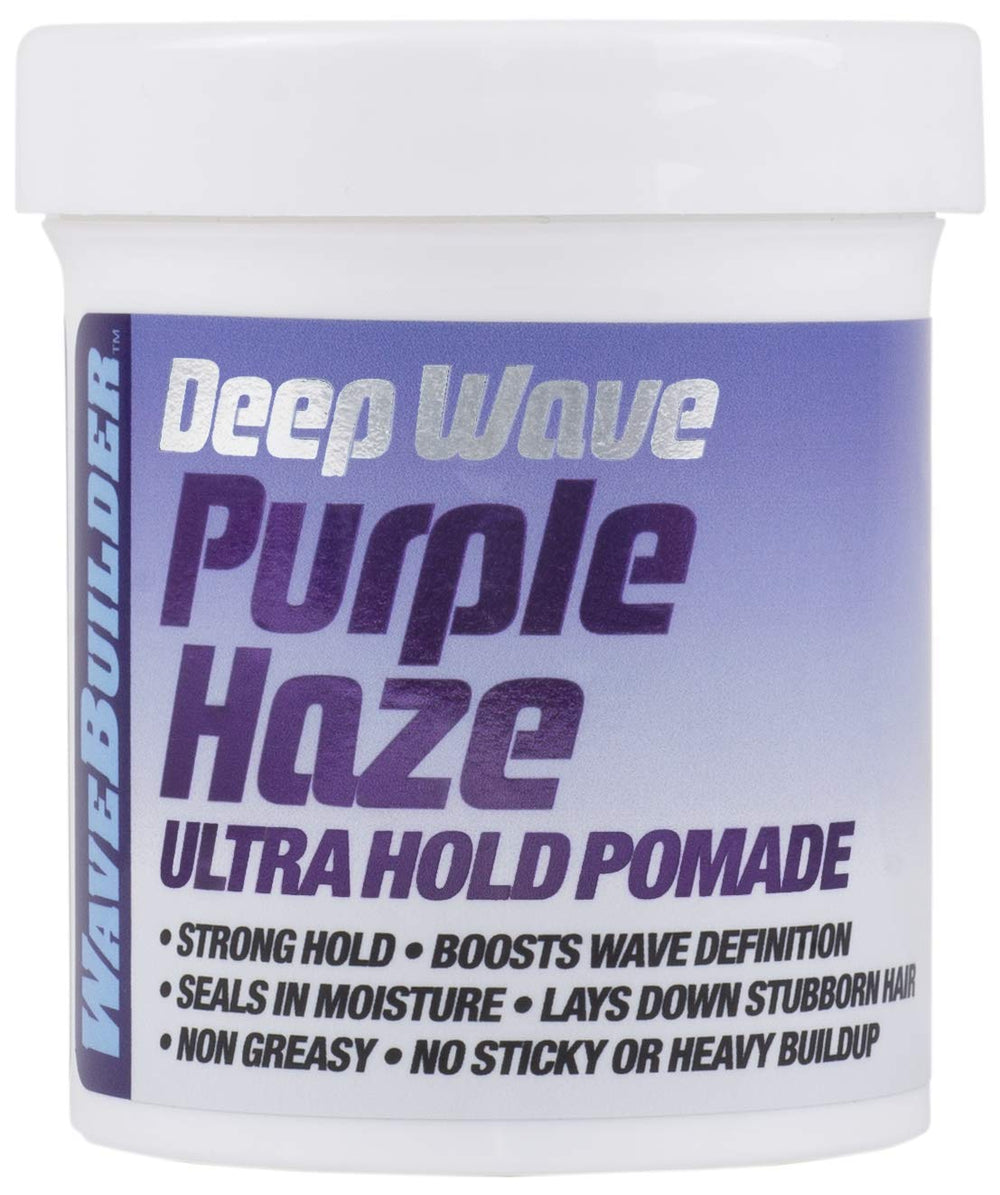 Wavebuilder Deep Wave Purple Haze pomade jar for long-lasting hold