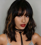 WAVE&BREEZE black mixed brown highlights wig front view for natural daily wear