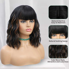 WAVE&BREEZE short wavy curly wig with bangs side view for versatile styling