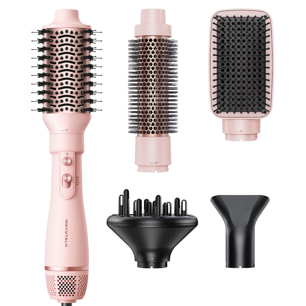 Wavytalk Air Sculpt 5-in-1 pink diffuser in action for gentle curl drying and frizz control.
