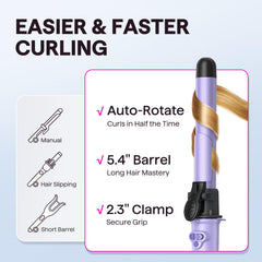 Wavytalk automatic curling wand demonstrates self-spinning barrel for long hair styling