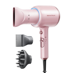 Wavytalk hair dryer front view in pink for fast drying and sleek styling.