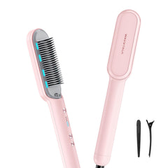 Wavytalk hair straightener brush front view for quick sleek styles at home.