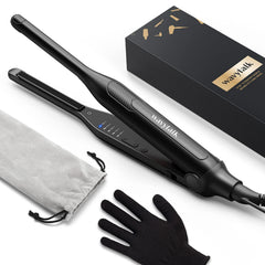 Wavytalk pencil flat iron shows closed plates for precise root styling.