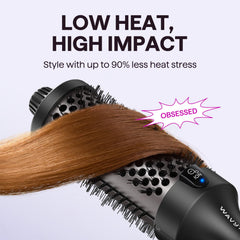 Wavytalk Thermal Brush Blowout Boost Grande tourmaline ceramic barrel for even heat and shine.