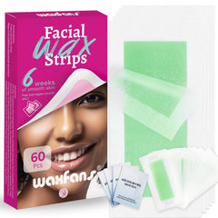 Waxfans 60-count face wax strips for gentle facial hair removal and smooth skin.
