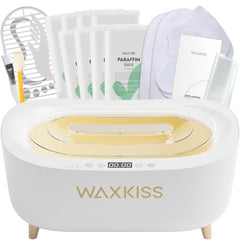 Waxkiss Intelligent Paraffin Wax Machine for hands demonstrates soothing heat for professional spa results.