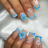 WBRRFJJ blue flower press-on nails 24pcs provide fast at-home manicures.