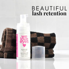 We Love Eyes Tea Tree Water cleanser being applied near lash line for safe cleansing
