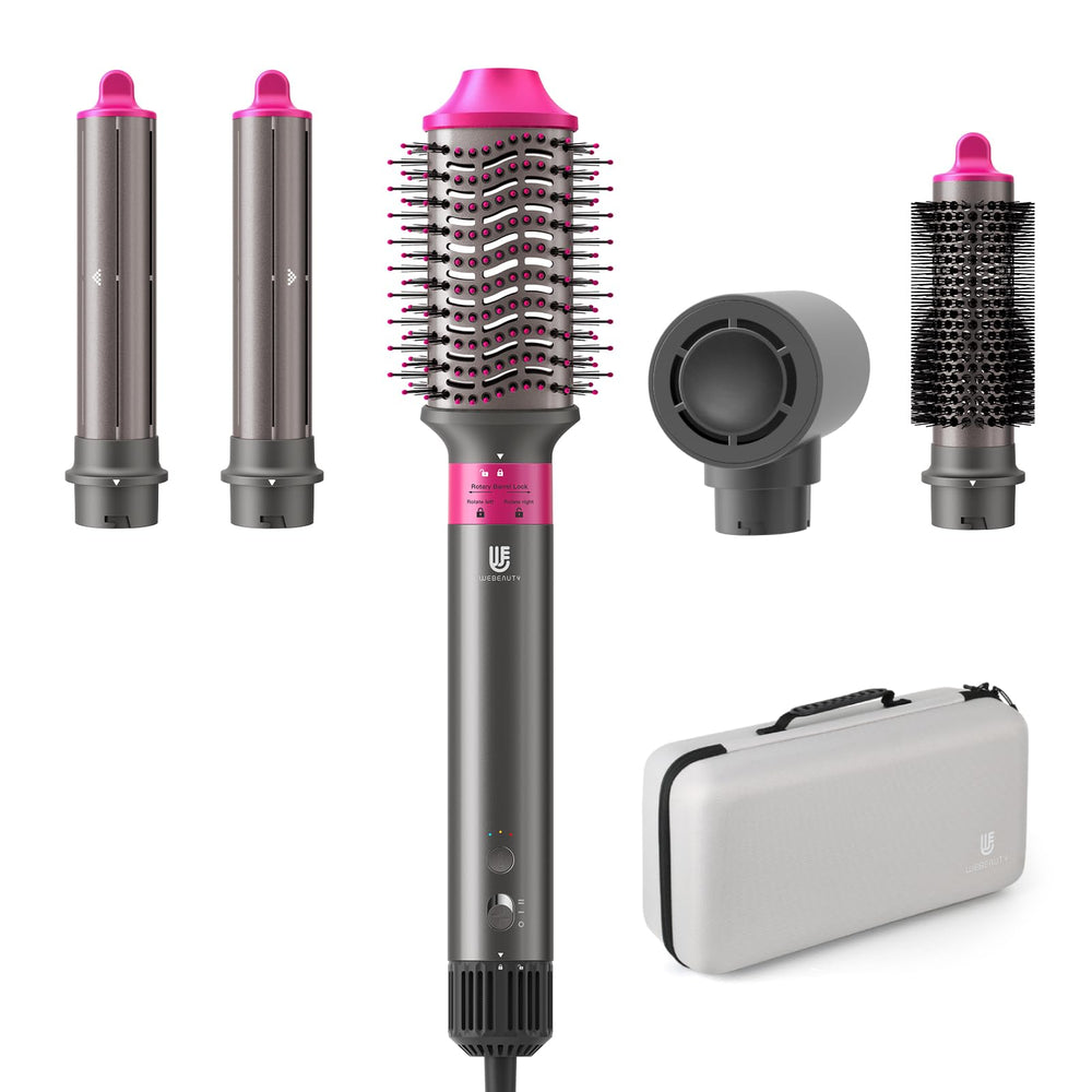 WeBeauty 5in1 hot air brush red front view for fast, salon-like styling.