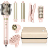 WeBeauty Hair Dryer Brush front view in pink highlights fast drying and versatile styling.