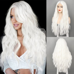 WECAN long white wig with lace-front for natural-looking hairline and versatile styling.