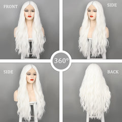 WECAN middle-part long wig 28in closeup showing realistic texture.