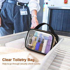Wedama clear toiletry bag open 180-degree, easy access to travel essentials.