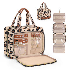 Wedama toiletry bag leopard front jewelry compartment keeps rings and earrings organized during travel.