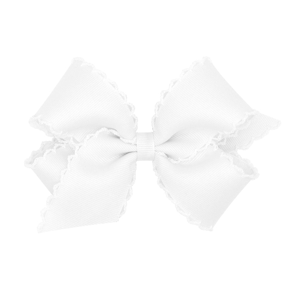 Wee Ones Moonstitch edge bow on WeeStay clip white, durable everyday wear.