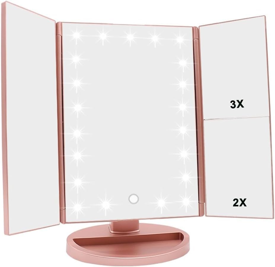 WEILY makeup mirror 21 LED lights and 2x magnification for precise makeup detail