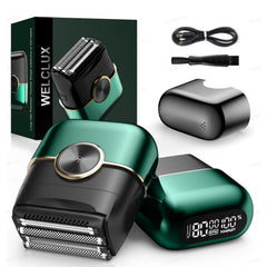Welclux Royal Green foil shaver with 4 floating blades for precise, comfortable shaving.