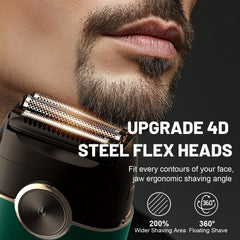 Welclux Royal Green foil shaver big LED display for quick power checks.