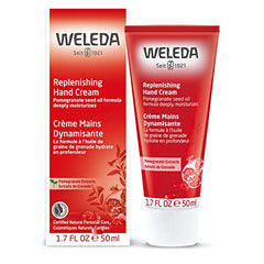Weleda hand cream pump dispense closeup for convenient application