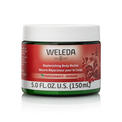 Weleda Replenishing Body Butter jar closeup shows creamy texture and rich hydration.