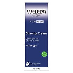 Weleda shaving cream creamy lather close-up shows rich protection.