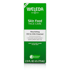 Weleda Skin Food Cleanser rinse-to-milk moment reveals milky finish and thorough cleansing.