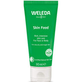 Weleda Skin Food Small 1oz Cream tube closeup for travel-sized nourishment.