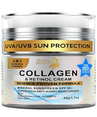 Wellnes Heavens face moisturizer SPF bottle highlights invisible sunscreen and hydrating feel