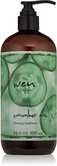 The WEN by Chaz Dean cucumber aloe cleansing conditioner bottle highlights color-safe cleansing.