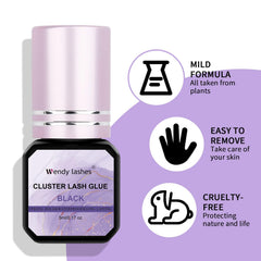 Wendy Lashes lash glue in action showing strong bonding for at-home lashes