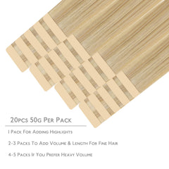 Wennalife tape-in extensions laid out in 20-piece pack for full-head planning.