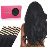 WENNALIFE tape-in hair extensions jet black weft close-up shows silky fullness