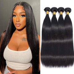 WENYAN Straight Bundles 16inch closeup shows silky texture for blending with natural hair
