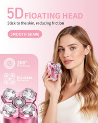 WEQOEE electric razor 5-in-1 heads closeup showing versatile grooming options.
