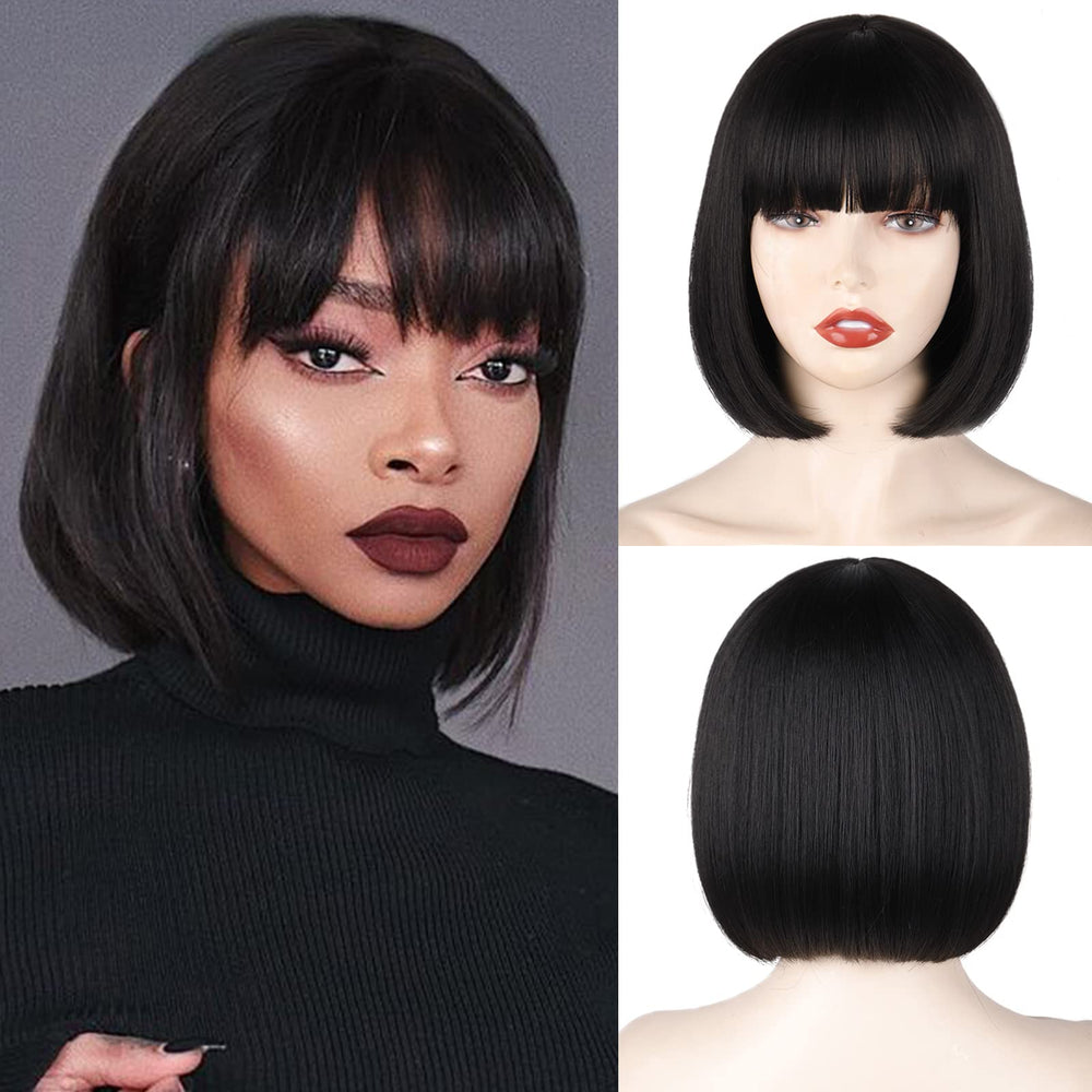 WERD black short bob wig front view for natural daily wear and easy styling