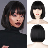 WERD black short bob wig front view for natural daily wear and easy styling